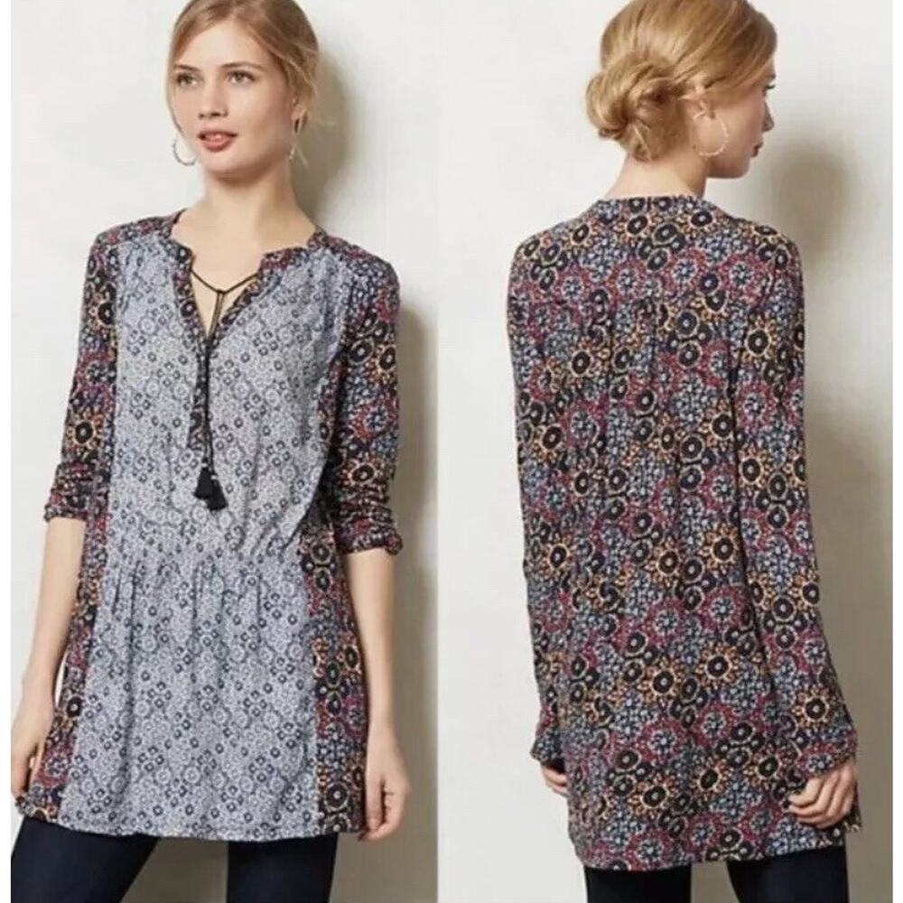 Anthropologie Akemi + Kin Humboldt Floral Popover Tunic Blue Size XS